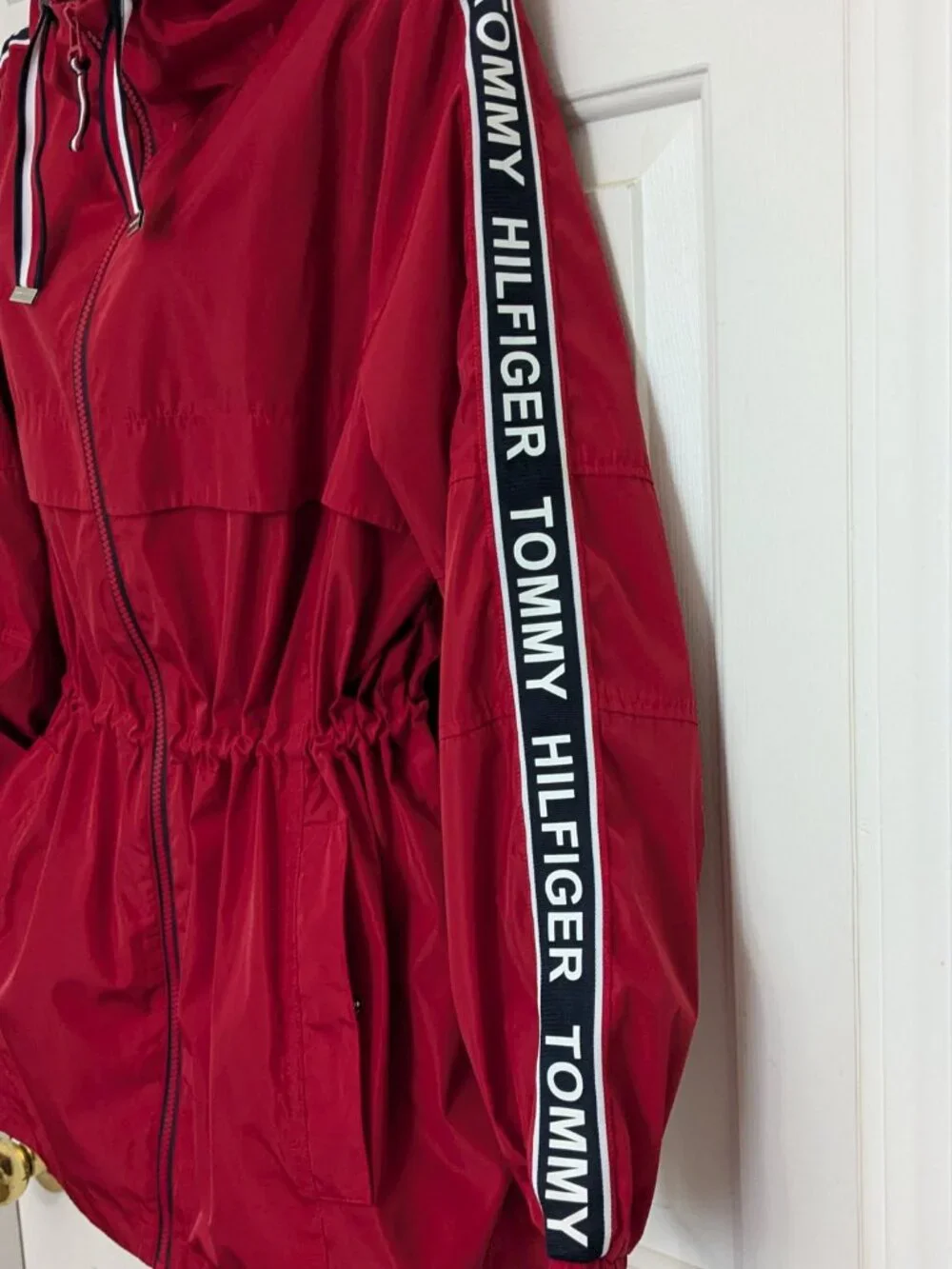 Tommy Hilfiger Women's Long Windbreaker Jacket Size M Red - Picture 4 of 10